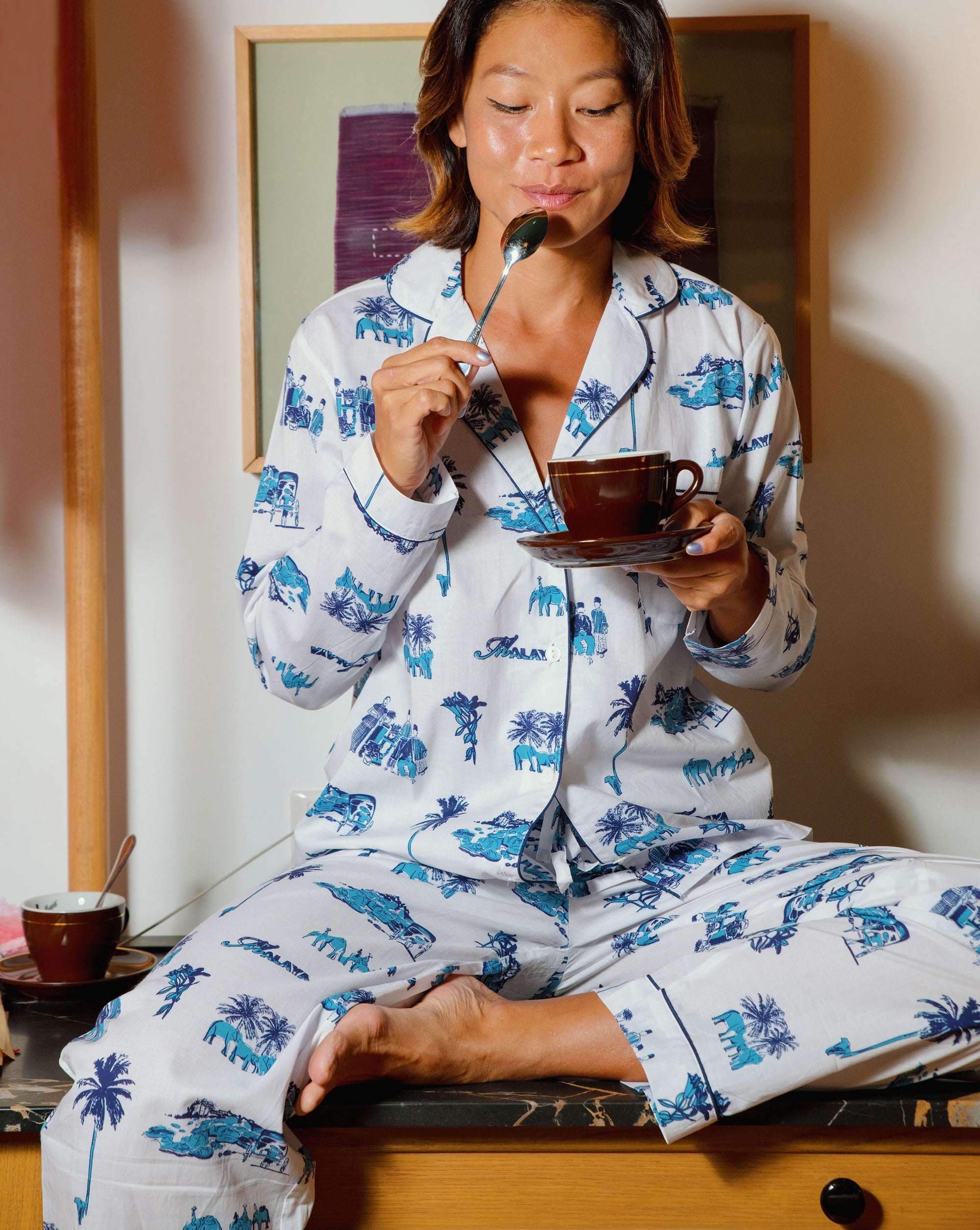 Toile de Malaya (Blue) Long Pyjama Set