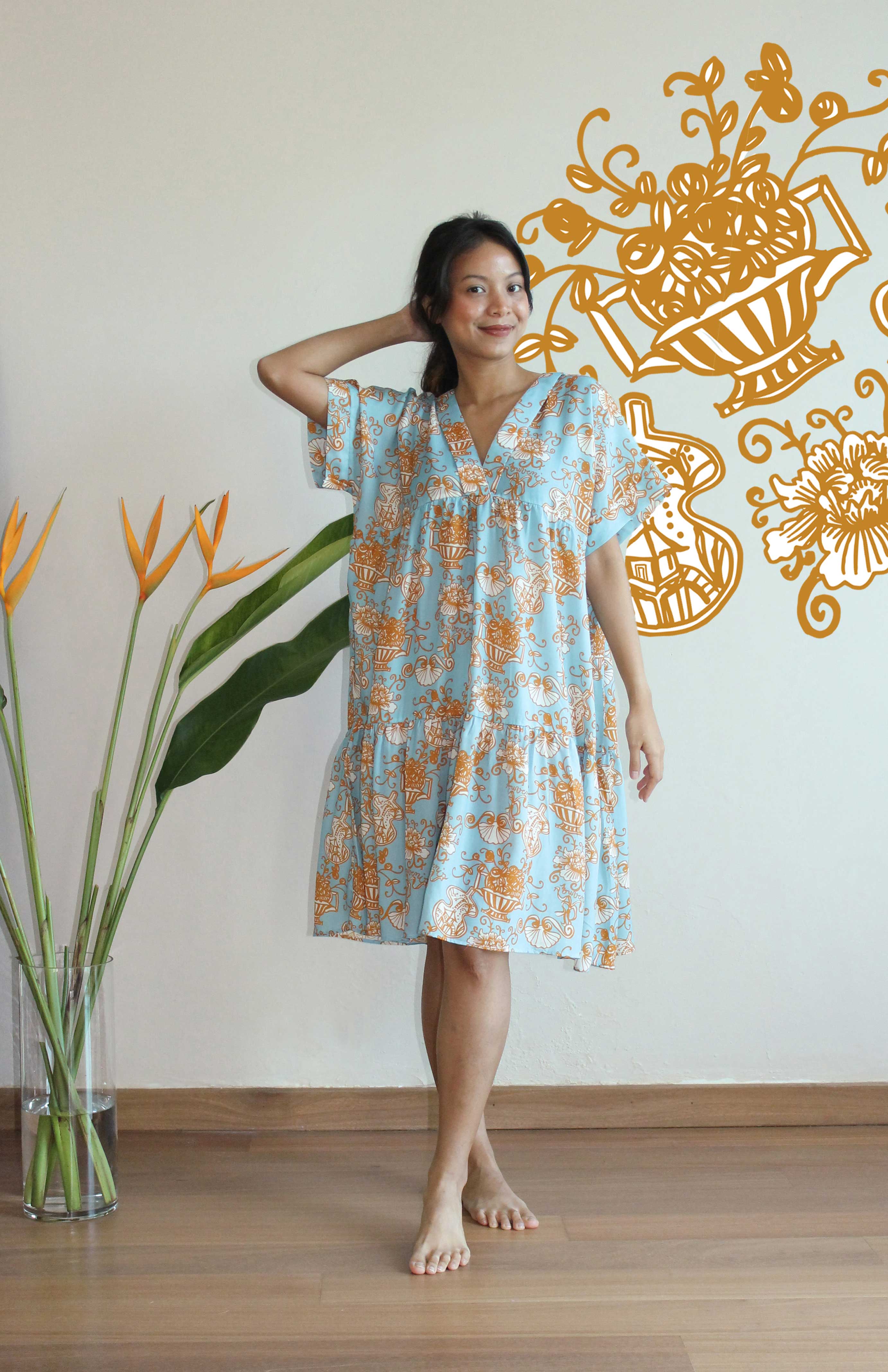 Poporselin Sky Blue Midi Dress