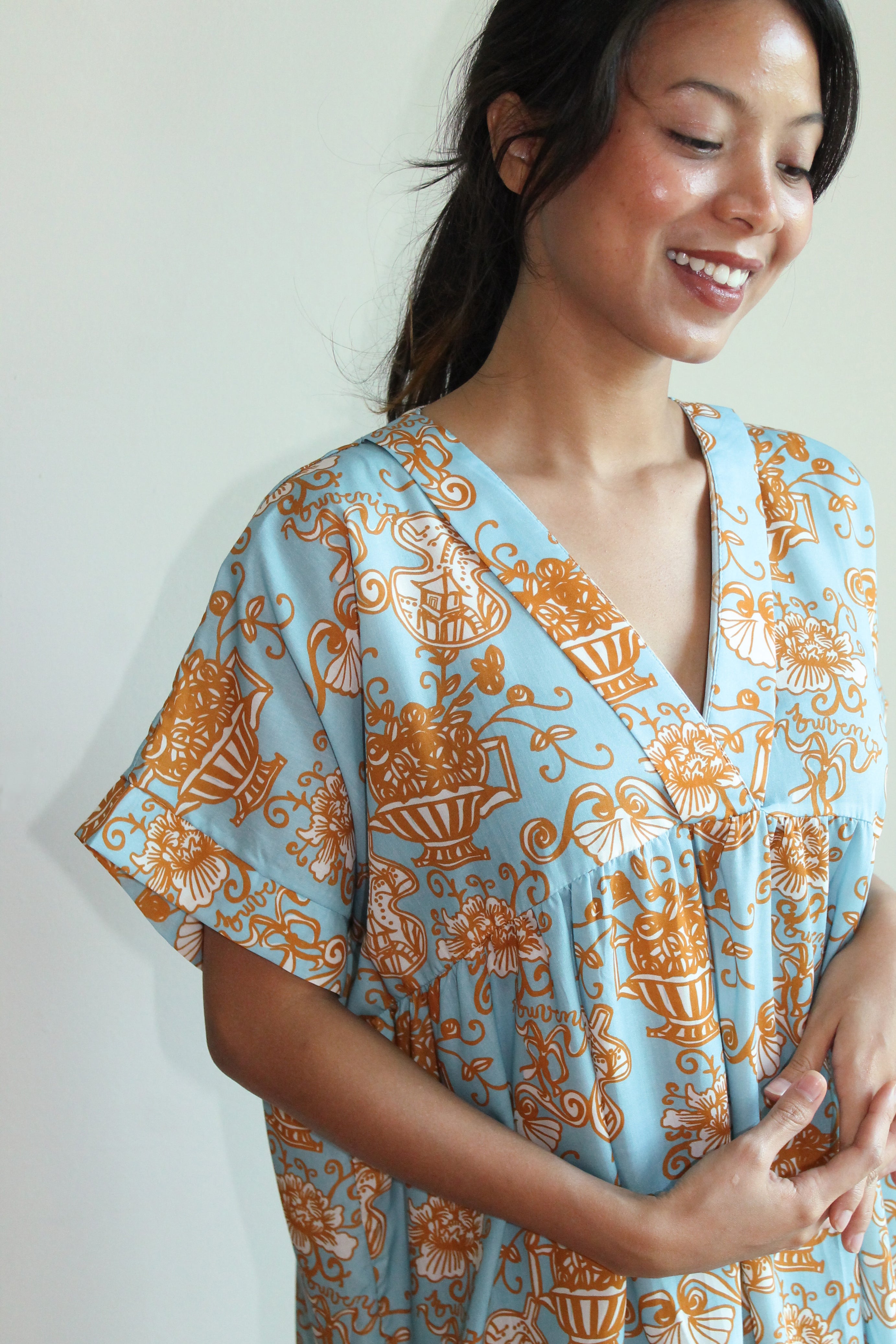 Poporselin Sky Blue Midi Dress